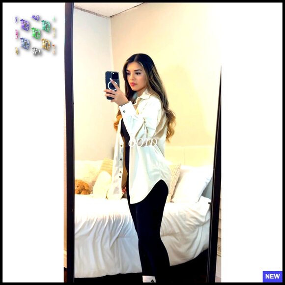 Corduroy Button Down Shirt Oversized Shacket Casual Chic Fall Winter Blouse - Picture 7 of 7